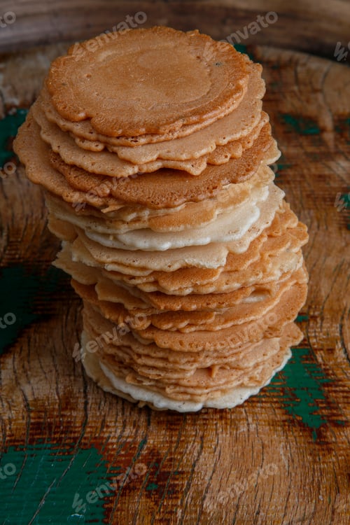 Preview: Japanese Baked Rice Snack Named Senbei On Wood Background