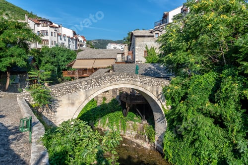 Preview: View Of The Crooked Bridge In Historic Mostar, Bosnia