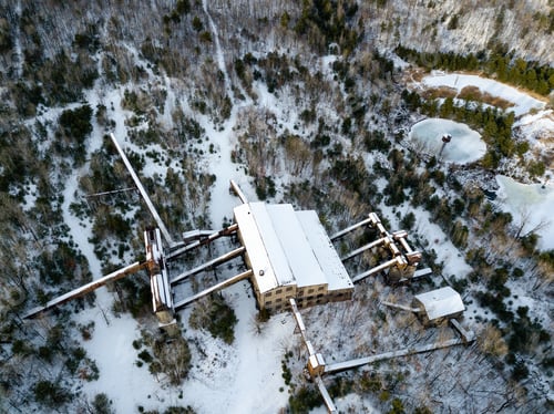 Preview: Unique Aerial Views Taken Of An Abandoned Iron Processing Factory After A Heavy Snowfall Deep