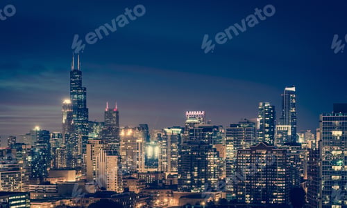 Preview: Chicago Skyline By Night, Vintage Colors