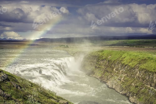Preview: Gulfloss Waterfall With Rainbow In Iceland