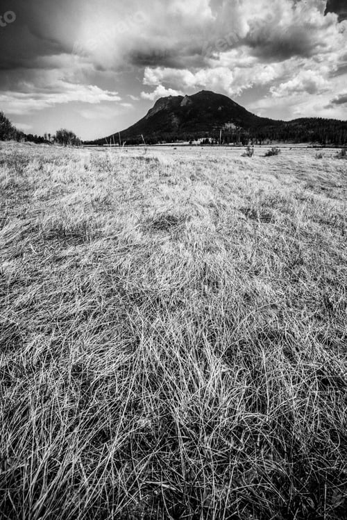 Preview: Black And White View From Rocky Mountain National Park In Colorado With Mountains In The Background