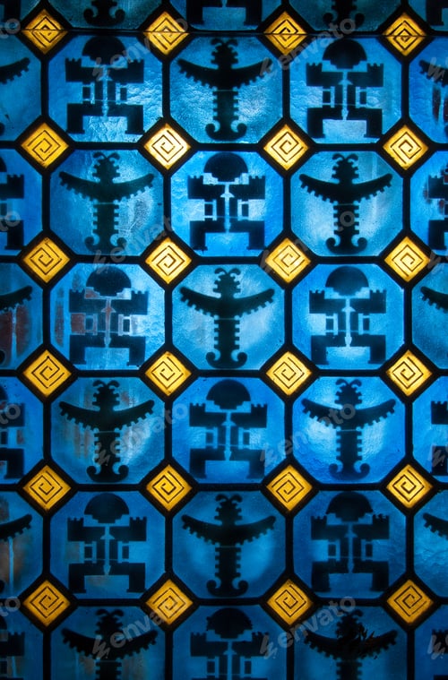 Vista previa: Figuras precolombinas sobre cristal azul