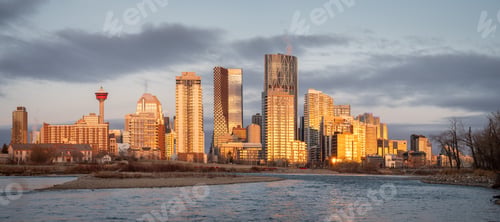 Preview: Calgary'S Skyline In The Early Morning Along The Bow River. Facing West.