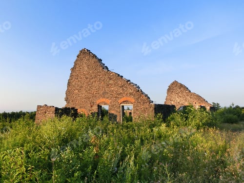 Preview: Abandoned Shell Of A Stone Building Outdoors - Landscape Color Photo