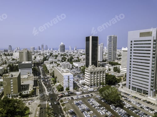 Preview: Tel Aviv, Israel Cityscape With Towers Sarona Area Main Landmark Old And New Architecture