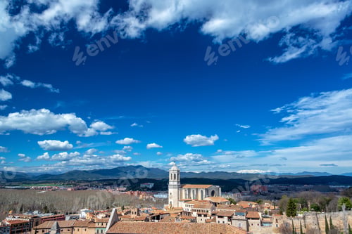 Preview: Cathedral Dominating The Cityscape And Landscape Of Girona, Spain