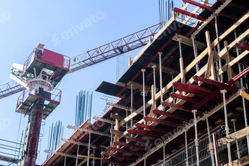 Preview: Construction Site With Crane On Sky Background