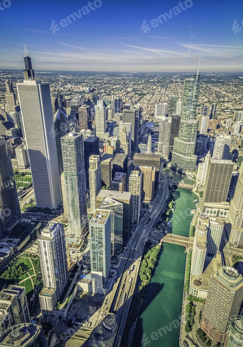 Preview: Chicago Skyline Panorama Aerial View