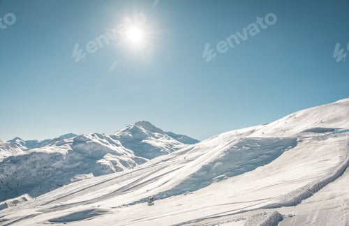 Preview: Ski Slope On Sunny Day In High Mountains. Winter Season