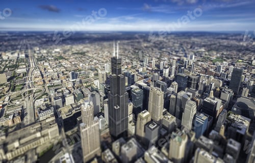 Preview: Chicago Downtown Skyscrapers Overhead View. Tilt Shift Effect