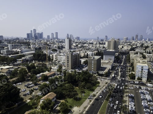Preview: Tel Aviv, Israel Cityscape With Towers Sarona Area Main Landmark Old And New Architecture