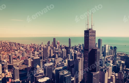 Preview: Downtown Chicago Aerial View. Skyscrapers With Lake Michigan