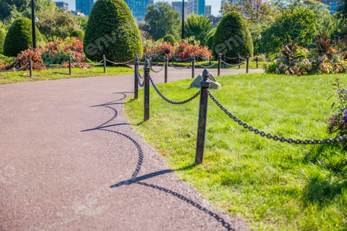 Preview: Boston Usa Public Garden, Common Frog Pond And City Skyline.