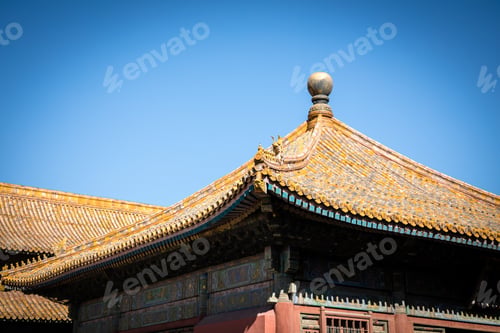 Preview: Close Up Of Yellow Roof Tile In Forbidden City,With Blue Sky Backgroun, Beijing,China