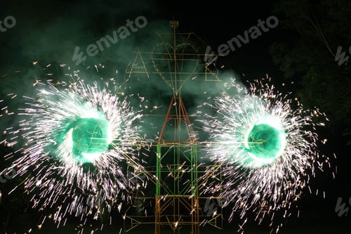 Preview: Colorful Fireworks In Night, Fireworks Light Up The Sky With Dazzling Display