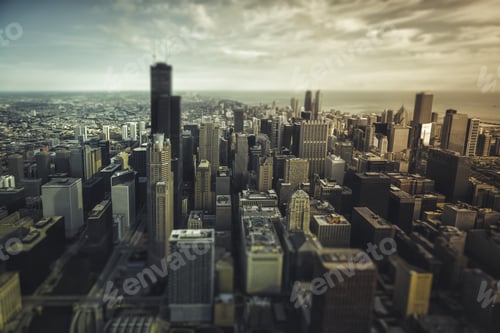Preview: Chicago Downtown- Aerial View With Desaturated Colors. Tilt Shift Effect