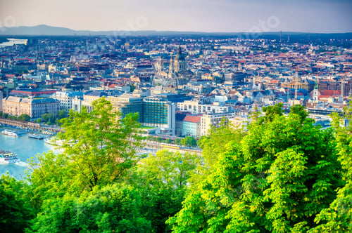 Preview: A View Along The Danube River Of Budapest, Hungary From Gellert Hill At Sunset.