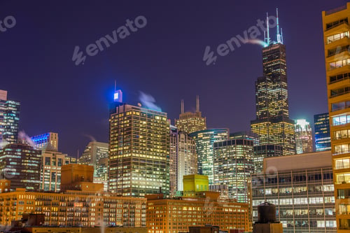 Preview: View Of Chicago Skyscrapers At Nighttime
