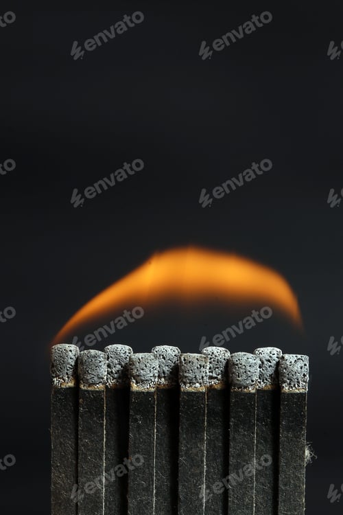 Preview: Sequence Of Burning Match On Black Background