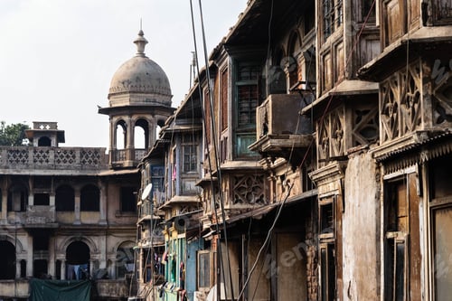 Preview: Architecture Of Old Delhi, India, Asia. Wood Houses Built By The English In Colony Time.