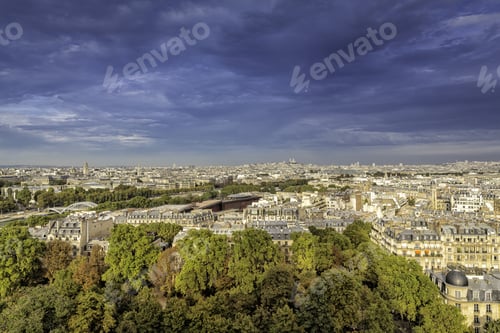 Preview: Aerial View Of Paris With Sacre Coeur Basilica On The Hill, France