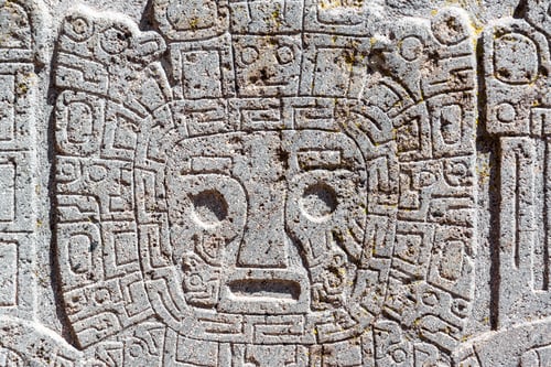 Preview: Closeup View Of A Face Carving At The Tiwanaku Ruins Near La Paz, Bolivia