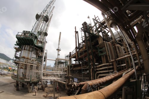 Preview: Old Rusty Process Pipelines In An Oil Refinery, Wide Shot Old Refinery, Oil And Gas Refinery