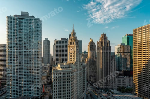Preview: Chicago Downtown Panorama. Late Afternoon Light, Summer Season
