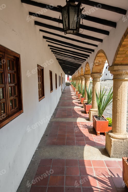 Preview: Passage Lined With Arches In La Candelaria Monastery Near Villa De Leyva, Colombia