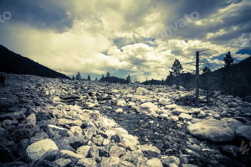 Preview: View From Rocky Mountain National Park In Colorado With Stream Over Rock Landscape, Mountains And