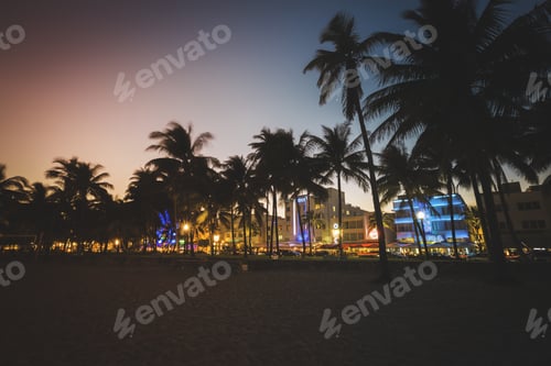 Preview: Ocean Drive Street With Illuminated Buildings, South Beach , Florida