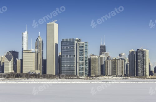 Preview: Downtown Chicago Winter View With Frozen Lake