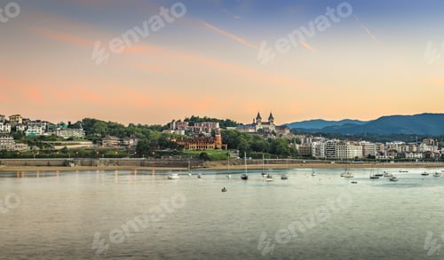 Preview: San Sebastian Concha Bay With Boats, Sunset Light, Spain