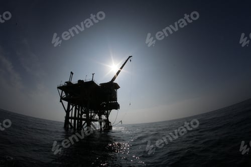 Preview: Petroleum Platform Oil And Gas At Sea, Photo Against Light