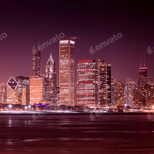 Preview: Downtown Chicago - Frozen Lake Michigan At Night