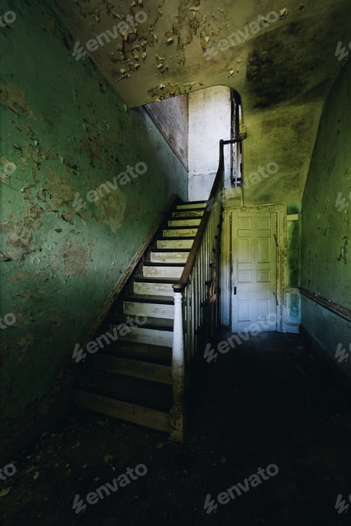 Preview: This Is An Interior View Of A Skinny Staircase At The Long-Abandoned And Historic Dunnington