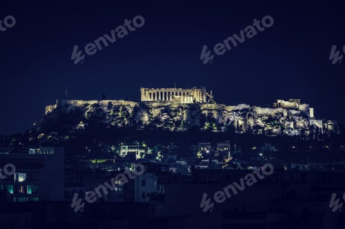 Preview: Parthenon Acropolis Hill In Athens By Night , Greece