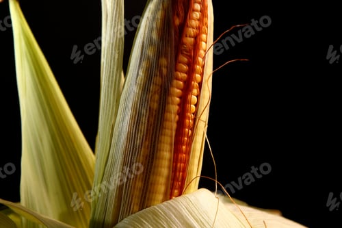 Preview: Closeup Of Ear Of Corn With Black Background In Photo Studio