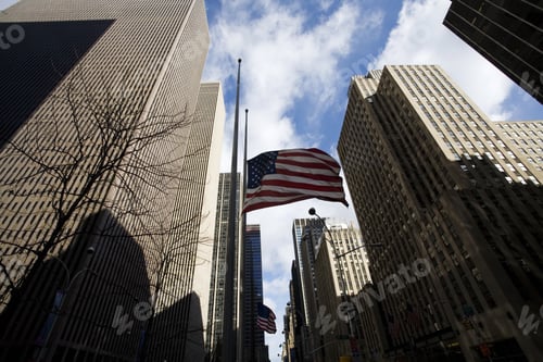 Preview: New York City Skyscrapers And American Flag