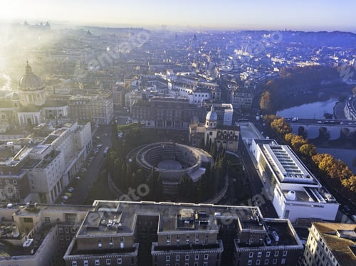 Preview: Aerial Drone Panoramic Cityscape, Architecture And Landmark. View Of Rome From The Top, Italy