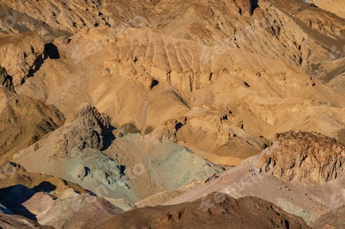 Preview: Death Valley View With Green, Red, And Brown Dirt In California