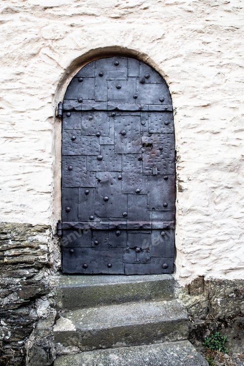 Preview: Strong Black Iron Castle Door On Ancient German Castle