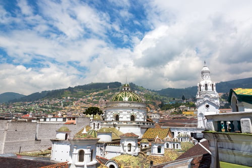 Preview: Green Dome And White Spire Of The Cathedral In The Historic Colonial Center Of Quito, Ecuador