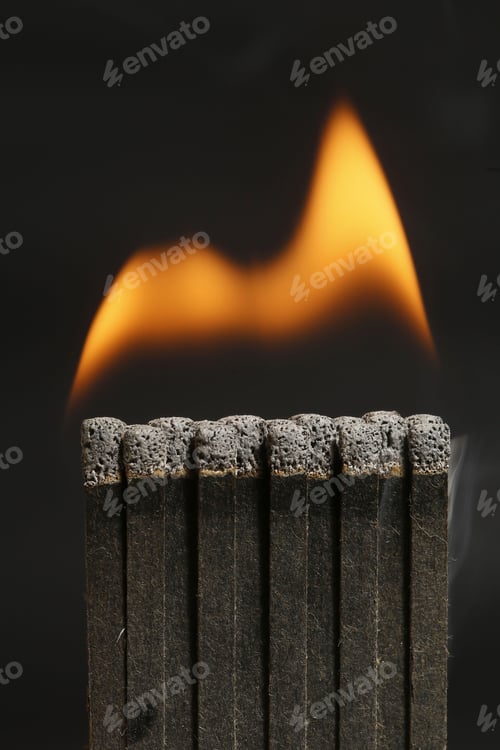 Preview: Sequence Of Burning Match On Black Background