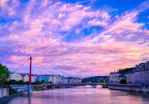 Preview: A View Of Lyon, France Along The Saône River At Sunset.