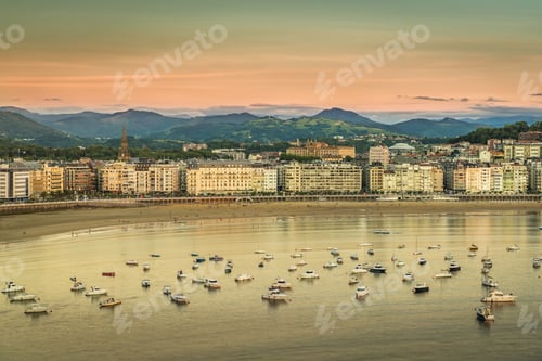 Preview: Old Town And Beach Of San Sebastian, Sunset Light, Spain