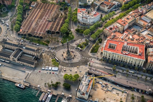 Preview: Aerial View Of Barcelona Seafront Mirador Monument, Spain