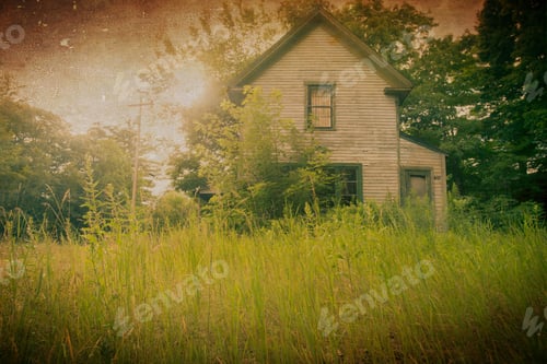 Preview: Old Abandoned Overgrown Home With Vintage Texture Effect