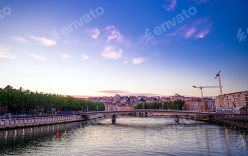 Preview: A View Of Lyon, France Along The Saône River At Sunset.
